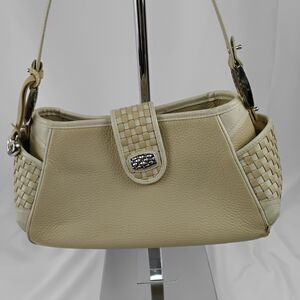 Brighton Cream & Tan Leather Shoulder Bag with Woven Accents